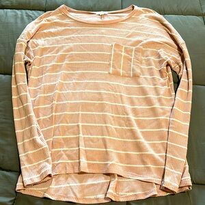 Long sleeve pink and white striped boutique shirt with front pocket